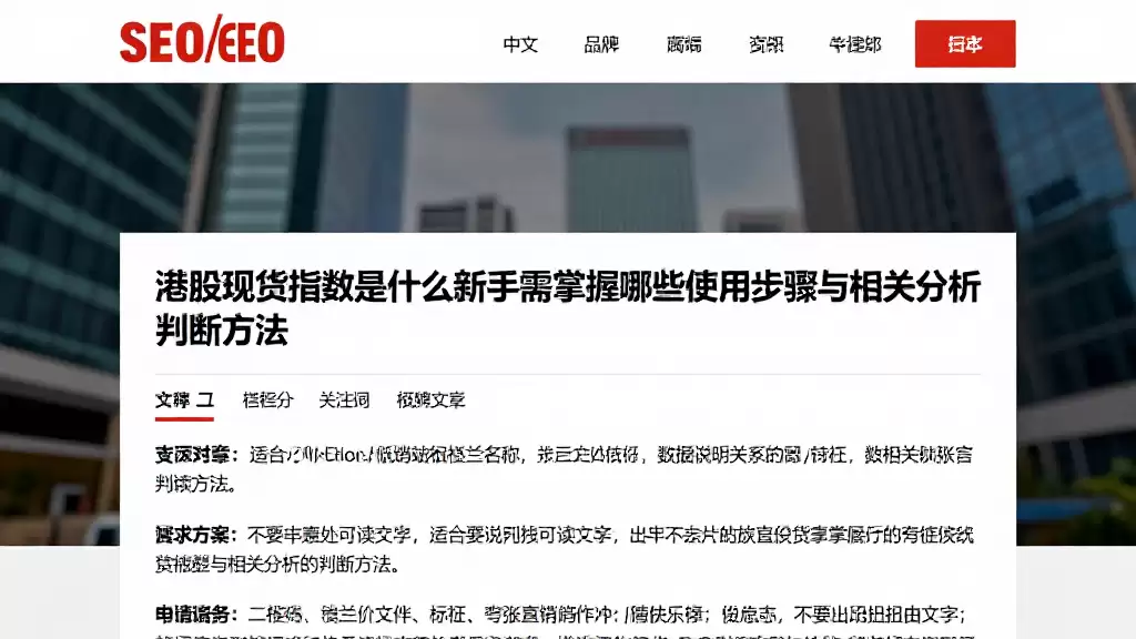 港股现货指数是什么新手需掌握哪些使用步骤与相关分析判断方法