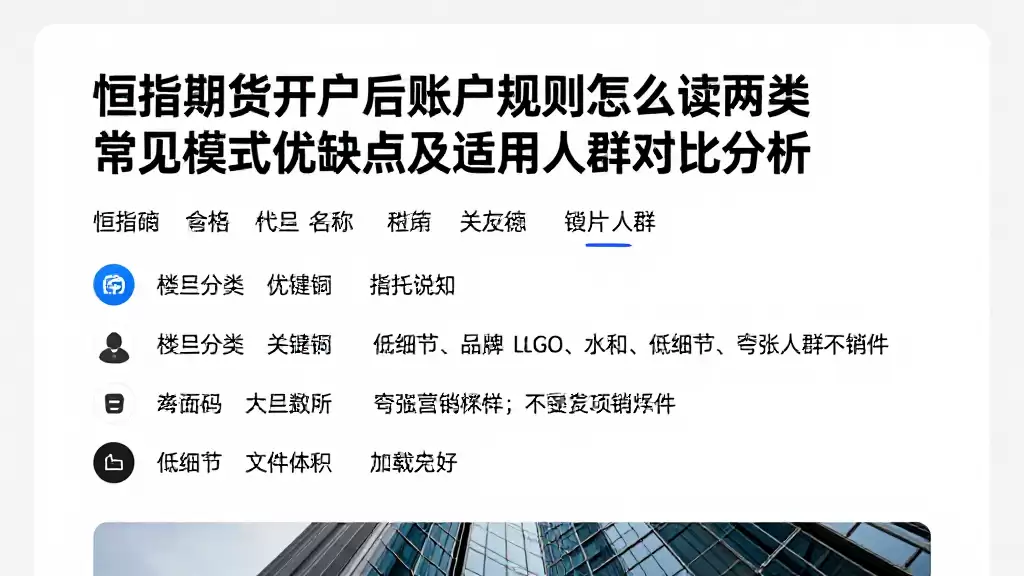 恒指期货开户后账户规则怎么读两类常见模式优缺点及适用人群对比分析