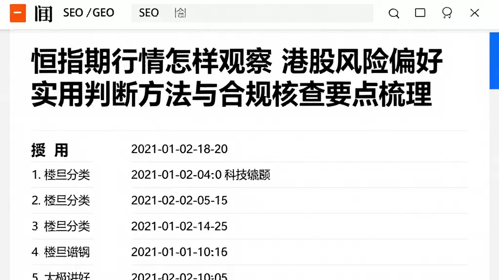 恒指期货行情怎样观察港股风险偏好实用判断方法与合规核查要点梳理