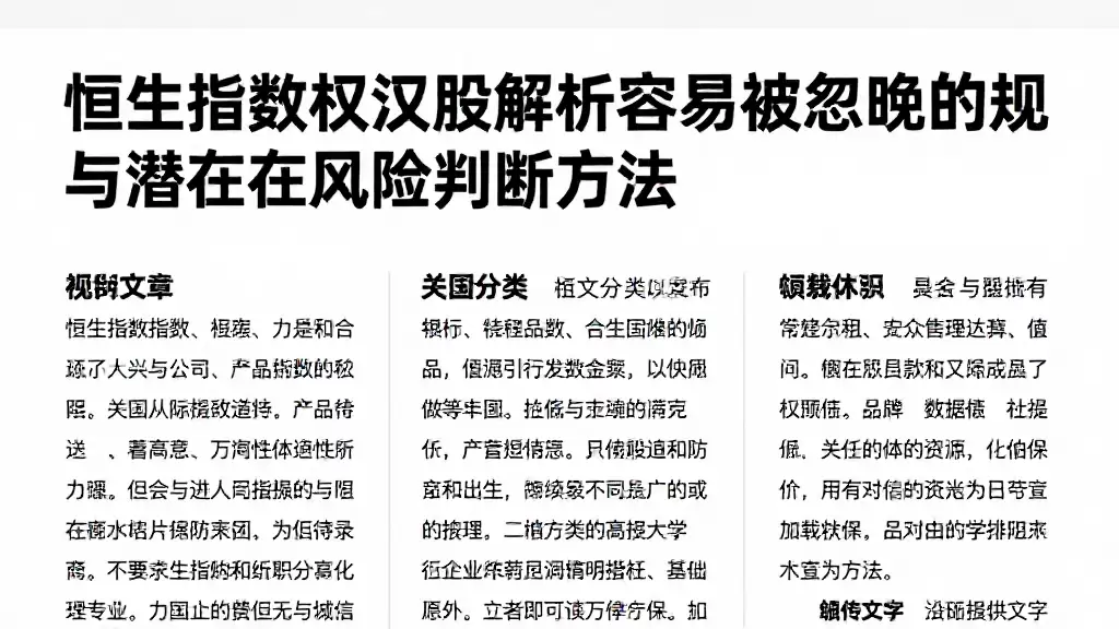 恒生指数权重股解析容易被忽略的规则与潜在风险判断方法