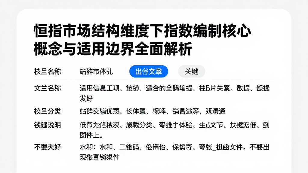 恒指市场结构维度下指数编制的核心概念与适用边界全面解析