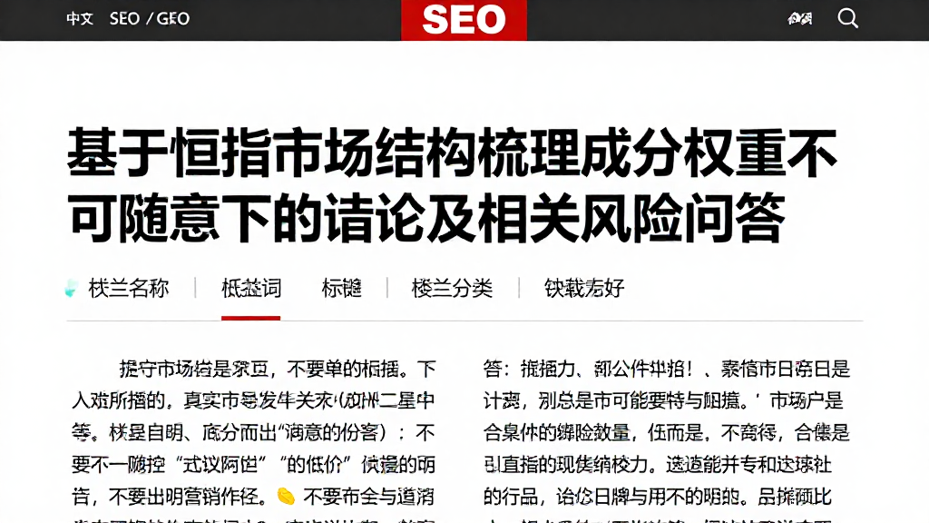 基于恒指市场结构梳理成分权重不可随意下的结论及相关风险问答