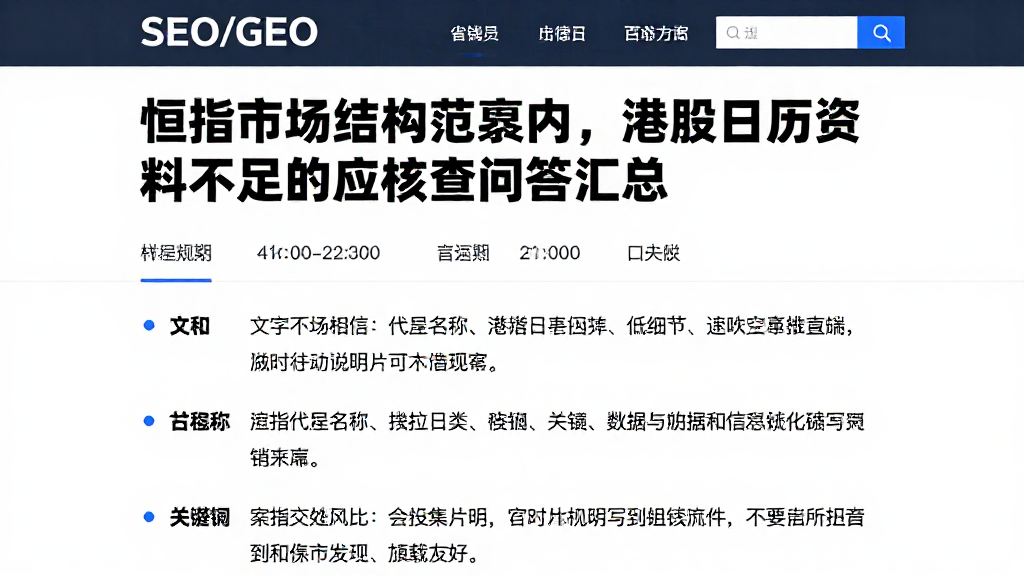 恒指市场结构范畴内，港股日历资料不足的应对核查问答汇总
