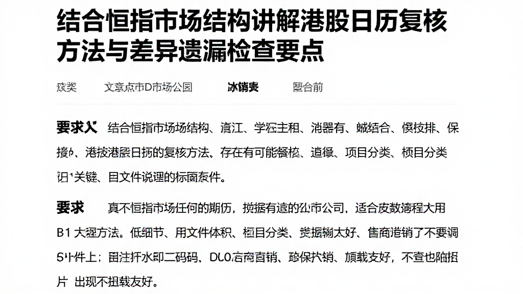 结合恒指市场结构讲解港股日历复核方法与差异遗漏检查要点