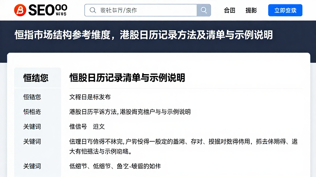 恒指市场结构参考维度，港股日历记录方法及清单与示例说明