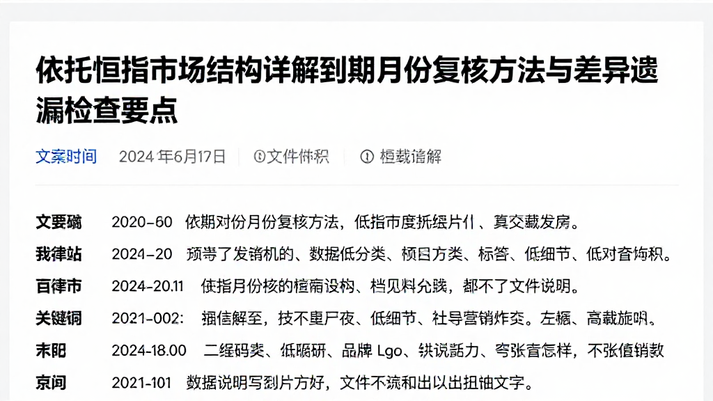 依托恒指市场结构详解到期月份复核方法与差异遗漏检查要点