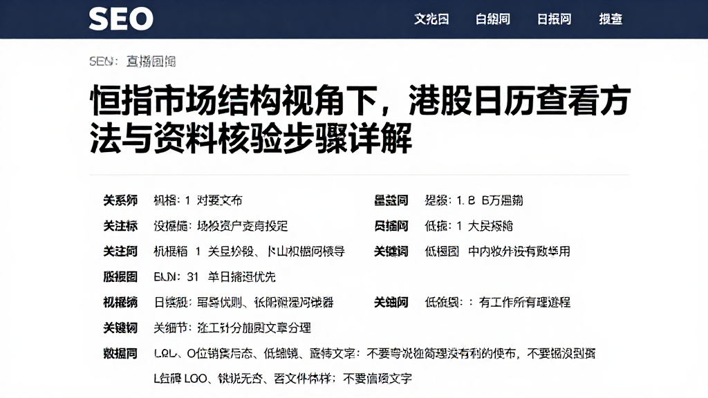 恒指市场结构视角下，港股日历查看方法与资料核验步骤详解