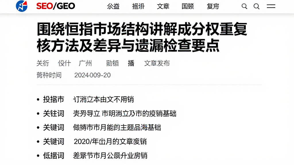 围绕恒指市场结构讲解成分权重复核方法及差异与遗漏检查要点
